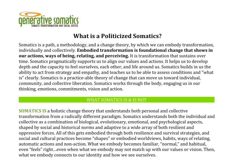 Generative Somatics: what is a politicised somatics?