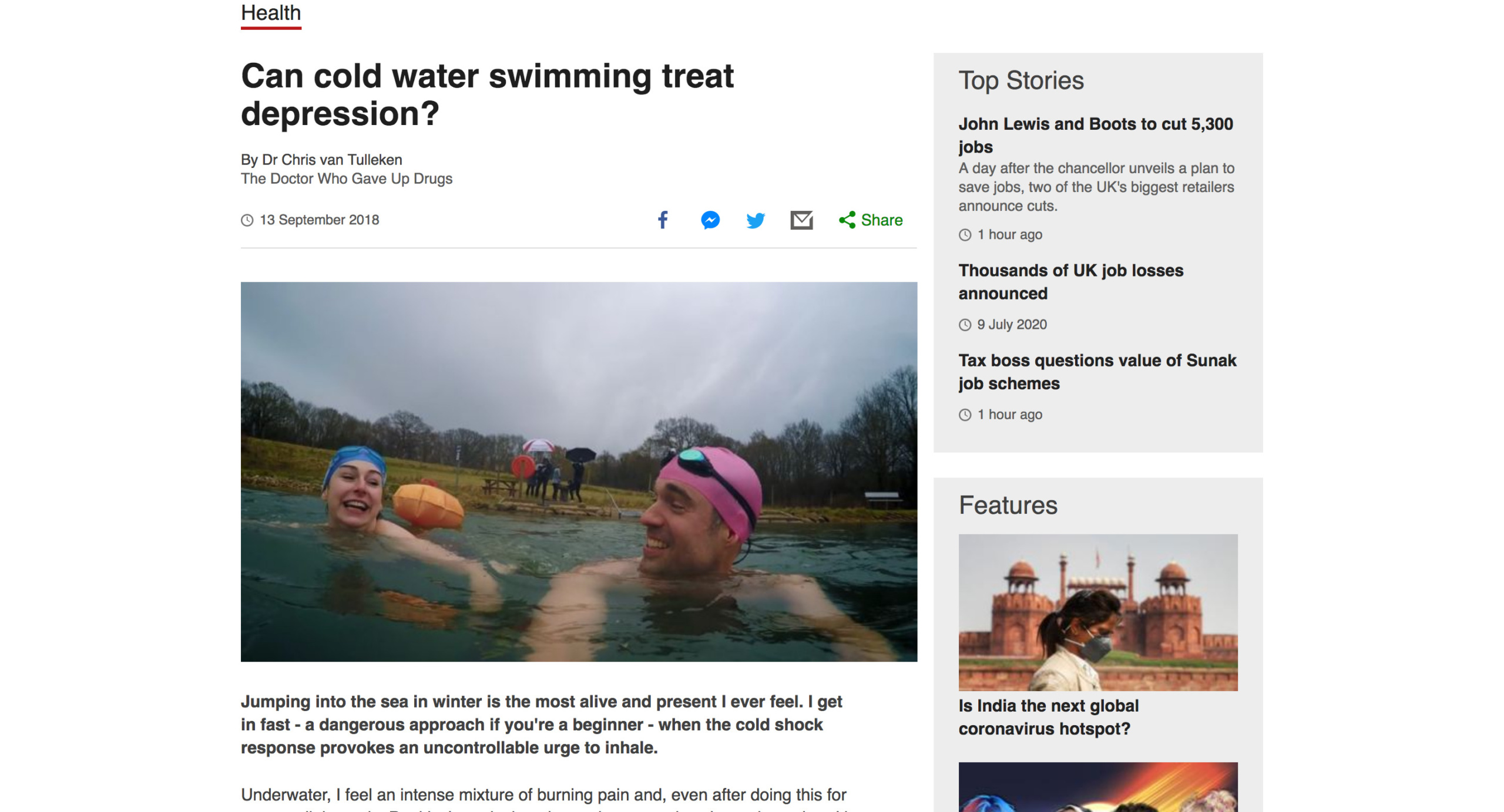 Can cold water swimming treat depression?